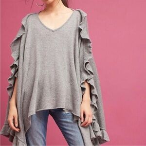 Anthropologie gray wool blend cascading ruffles poncho sweater one size fits all